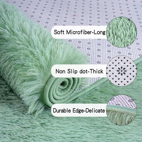 KING DARE Area Rugs 4x6 Rug for Bedroom, Fluffy Shaggy Washable 4 x 6 Sage Green Rug for Living Room Dorm, Plush Fuzzy Furry Non-Slip Soft Carpet for Playroom Kids Room Modern Aesthetic Rug