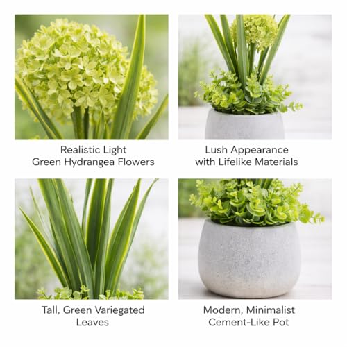 Image of Garden Art Artificial Hydrangea Mini Cluster Bouquet Arrangement in Decorative Pot - Realistic Faux Plant for Living Room Decor (P-0141Yellow)