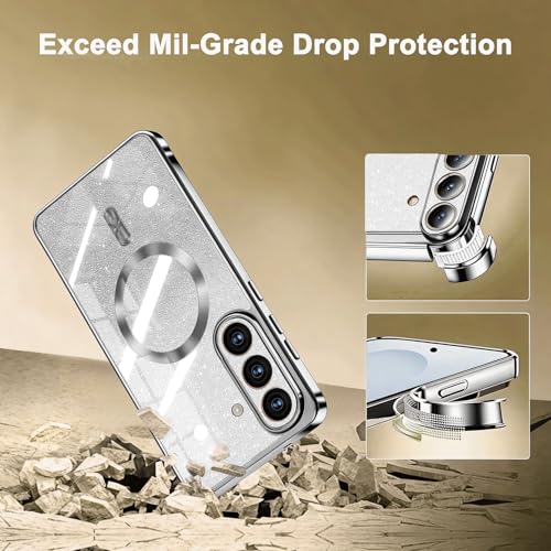 Image of Misscase for Samsung Galaxy S26 Case Compatible with MagSafe,Built-in Camera Lens Protector Full Protection Soft TPU Anti-Scratch Anti-Fingerprint Magnetic Glitter Slim Case Cover Silver