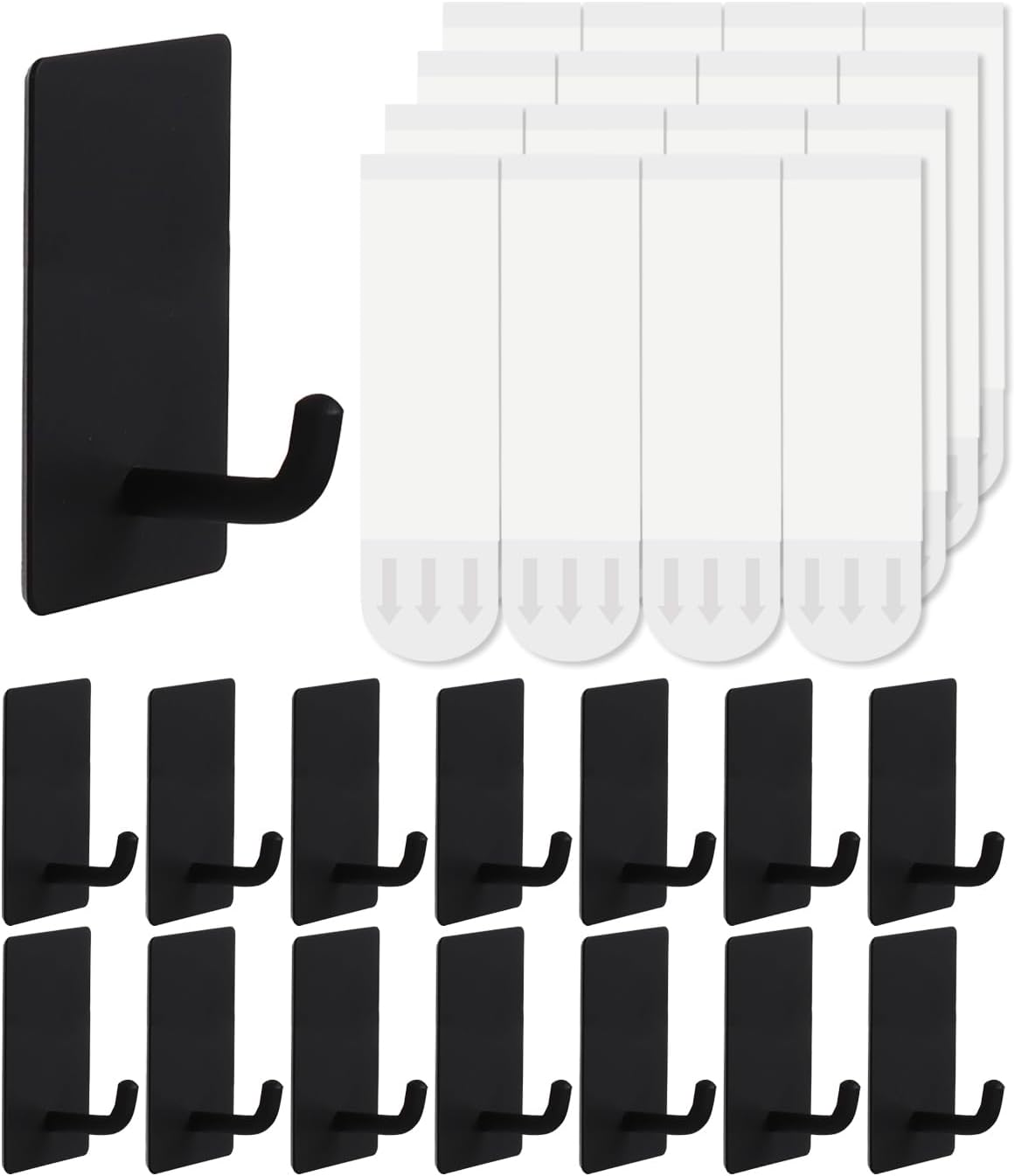 14 Pcs Towel Hooks with Removable Strips for Hanging, Adhesive Wall Heavy Duty, Outdoor No Damage, Sticky Hook for Bathrooms, Shower, Stockings, Decor, Robe, Small, Black 304 Stainless Steel
