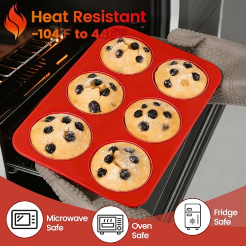 Image of CAKETIME Silicone Muffin Pans for Baking, 2 Packs Jumbo 6 Cups and Mini 24 Cups for Baking Muffins, Cupcakes, Egg Bites, and Frittatas