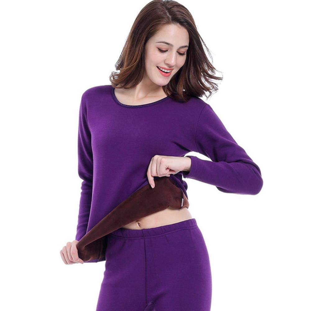 Ropa Interior térmica Mujeres Thermal Ropa Interior Conjuntos De Algodón Super Thick Ropa Interior Conjuntos Casuales Pijamas Térmicas De Color Sólido