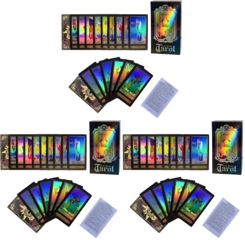 Image of SUNHHX Tarot Cards Set, 78 Surface Laser Tarot Cards with English Instructions Book for Beginners (English Edition) (Pack of 3)