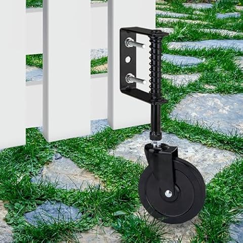 Real Fancy 4 inch Spring Loaded Adjustable Gate Wheel with Universal Mount Plate, Swing Gate Support Wheel, Heavy Duty Gate Wheel Casters for Wooden Gate and Fence, 1 Pack Cover