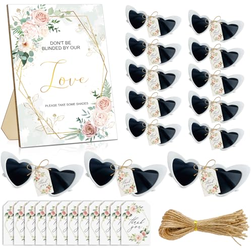 40 Sets Heart Shaped Sunglasses Bulk Wedding Favors for Guests Reception Gifts Wooden Love Sign White Mr Mrs Glasses