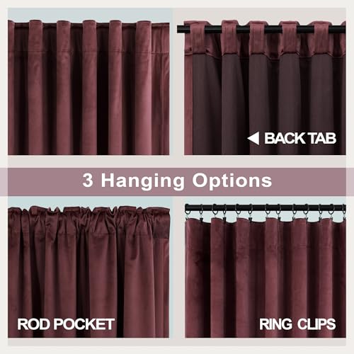 Image of Ruby Wine Velvet Curtains 96 Inches Long for Living Room 2 Panels Light Blocking Energy Efficient Cute Pretty Drape Thick Privacy Nursery Girls Curtain for Bedroom Dining Mauve Plum Colored 96 Length