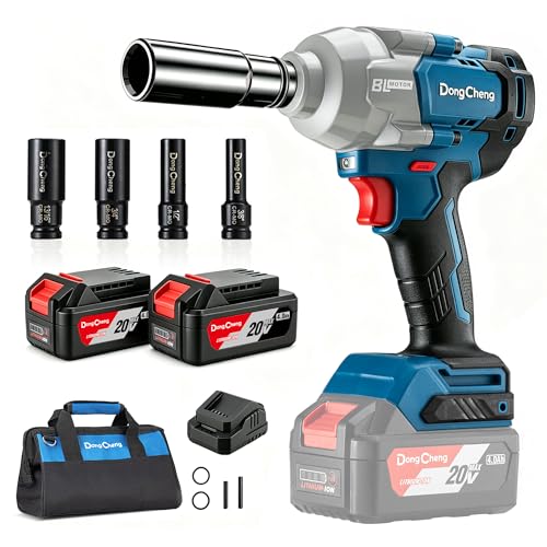 Image of Dong Cheng 20V Brushless Impact Wrench, 670 ft-lbs (910N.m) Max Torque, 1 /2 inch 4-Speed 2200RPM Cordless Impact Gun with Tool Bag, 2x4.0Ah Battery & Charger for Bolts on Cars, Trucks.etc