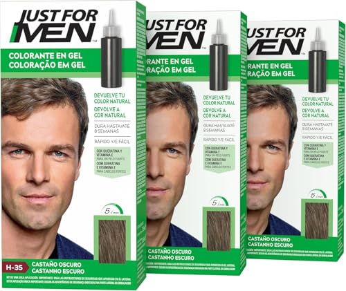 Just For Men Tinte en Gel, Coloración, Tono Castaño Oscuro H35 (3 Pack)