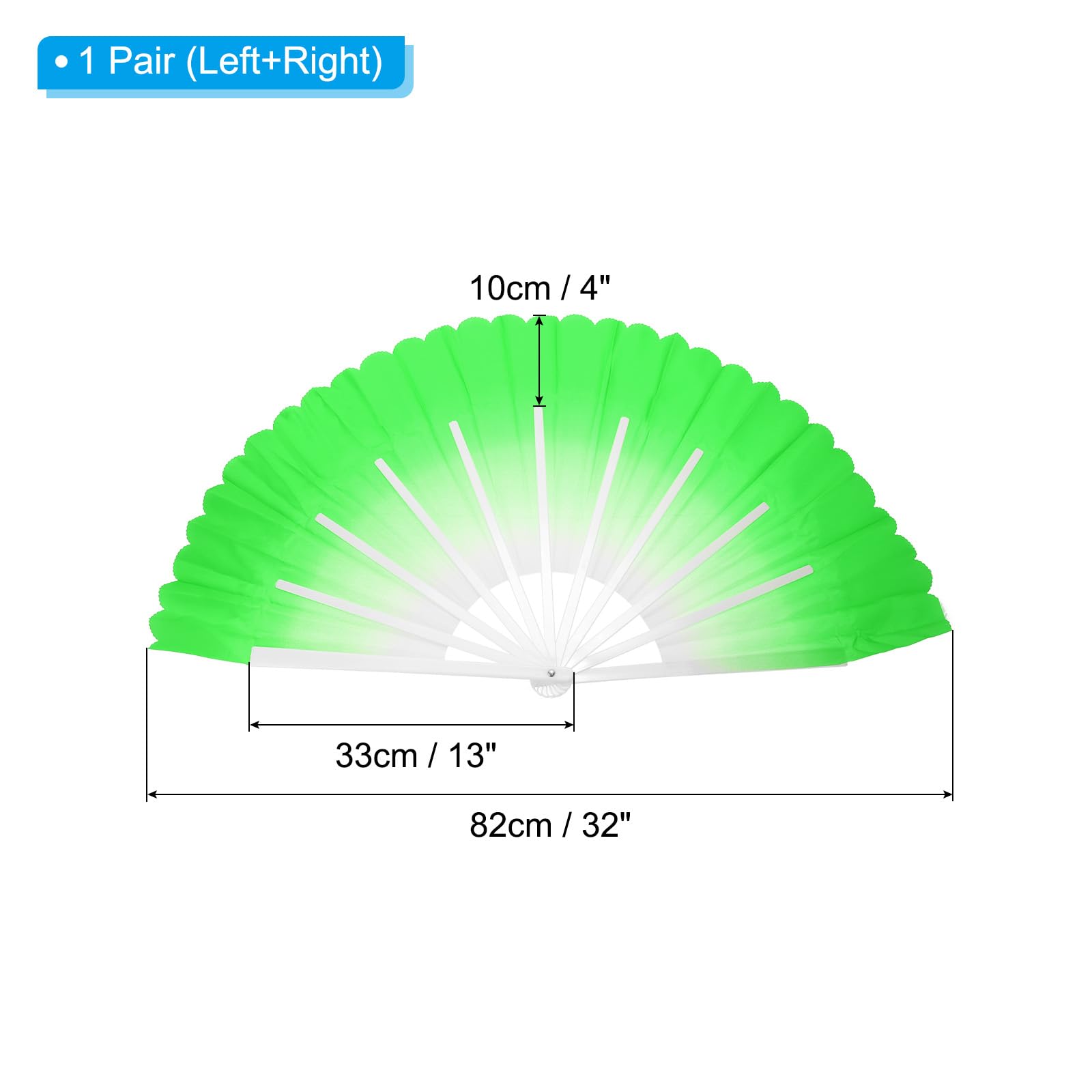 PATIKIL Folding Hand Silk Fan 24", 1 Pair Left Right Plastic Chinese Fan Dance Performance Sport, Green, 180 x 90cm / 71 x 35inch - Image 2