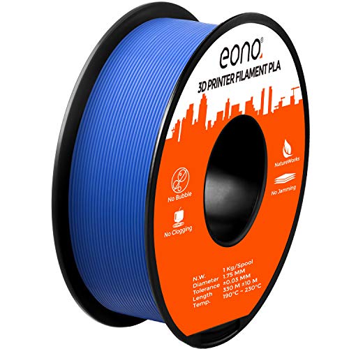 Eono by Amazon PLA-Filament für 3D-Drucker, verwicklungsfrei mit 0,03u00a0mm Maßgenauigkeit, 1,75u00a0mm, 1u00a0kg Spule, Blau