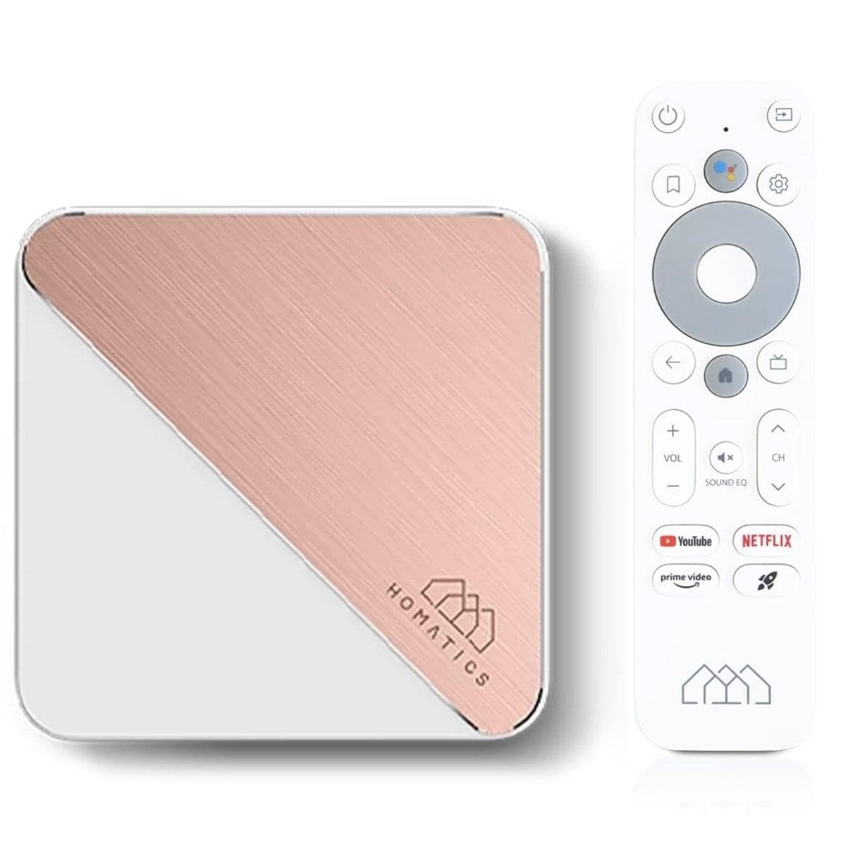 Homatics Box R 4K Plus Android 11 TV Media Player (Chromecast, Google, Netflix, Disney +, Prime Video, Google Play Store, 4K UHD, HDR, WiFi 6, Bluetooth 5.0, Control Remoto por Voz, Blanco)