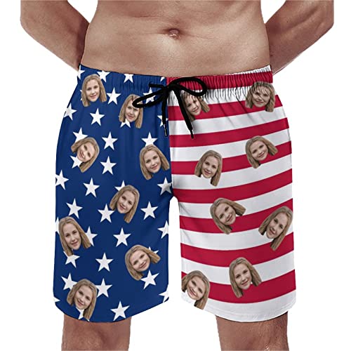 Custom Swim Trunks Men Funny Blue Leopard Print Custom Photo Face Swim Trunks Guys Board Shorts