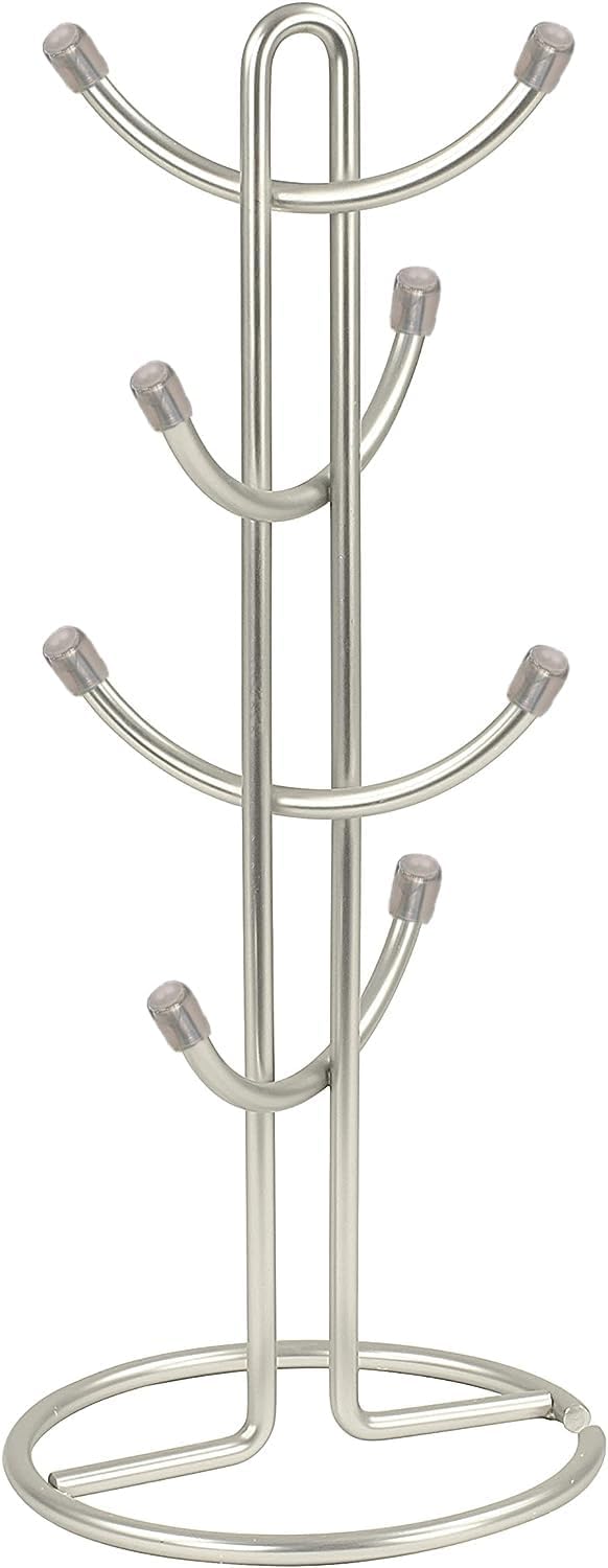 FitWell Mugs Holder, Mug Tree, Coffee Mug Holder, Coffee Mug Tree, Mug Organizer for Cabinet, Mug Holder Stand, Coffee & Tea Cup Storage Rack (Satin Nickel, 8 Mugs Holder (17.5"H))