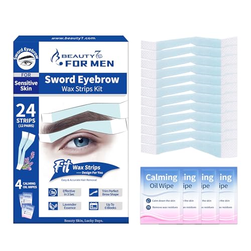 Beauty7 Men's Sword Eyebrow Wax Strips, Facial Wax Strips, Hair Removal Waxing, at Home Waxing...