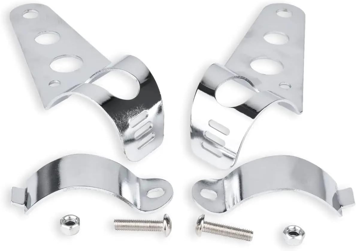 TUINCYN Universal Motorcycle Headlight Mounting Fork Clamp Bracket Silver Chrome Fork Tubes 38-51mm for Chopper Bobber Street Bike Cafe Racer Harley Davidson