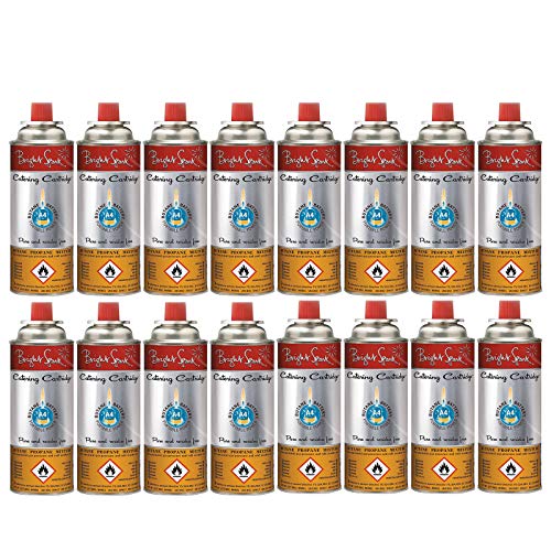 Bright Spark 16 x Ventil Gas Kartusche Camping Kocher Brenner Butan/Propan...