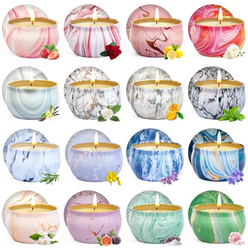 Duftkerzen Geschenke für Frauen,16 Stück Duftkerzen Geschenkset,Natürliches Sojawachs Aromatherapie Kerzen, Kleine Geschenkset für Weihnachten,Muttertag, Geburtstag,Valentinstag, Hochzeit,Bad,Yoga