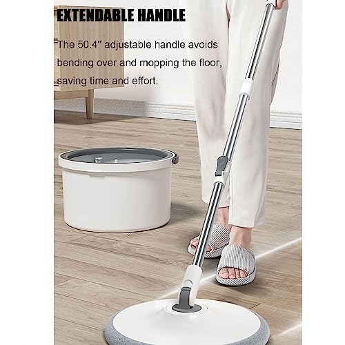 AMNOOL Bodenreinigungssystem „Spin Mop Bucket“ - Selbstreinigender Trocken-Nass-Schleudermopp - Flaches Bodenwischer-Eimer-Set mit 5 Mikrofaser-Pads, Nachfüllpackungen,Grey – Bild 7