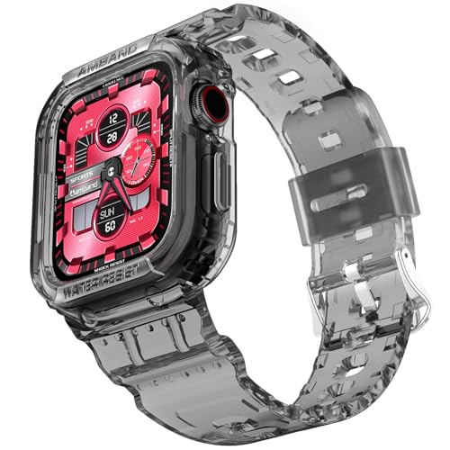 amBand Compatible for Apple Watch Band 41mm 40mm 38mm with Bumper Case, Rugged Men Women Bands for iWatch SE 3 SE2nd SE Series 9 8 7 6 5 4 3, Sport Military Protective Cases Drop-Proof, Crystal Black