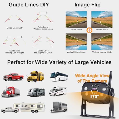Rohent R12 Rv Backup Camera Wireless Strong Signal: Hd 1080P 7'' Touch Key Recording Monitor Rear View System thumb #6