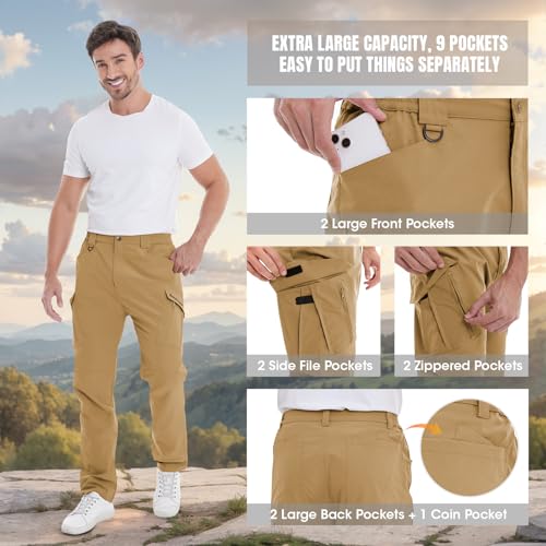 mens cargo pants ripstop water resistant breathable quick dry tactical hiking work outdoor fishing pants 9 pockets