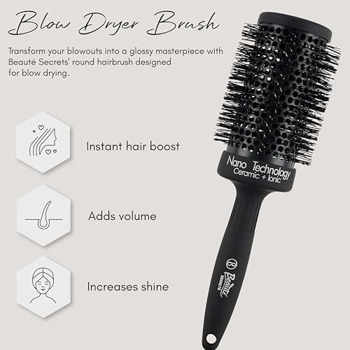 Image of Beaute Secrets Round Brush for Blow Drying - Extra Large Ceramic Ion Thermal Barrel Brush for Precise Styling and Maximum Volume - Lightweight Round Hair Brush for Smooth, Manageable Hair, 53 mm (2 Inch)