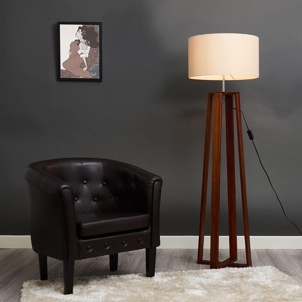 MiniSun | Modern Dark Wood 4 Legged Cross Design Floor Lamp with a