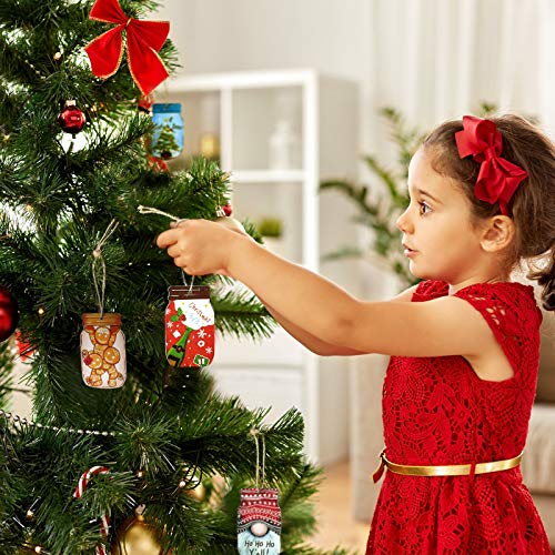 Jetec 24 Pieces Christmas Tree Ornaments Wooden Mason Jar Shaped Wood Christmas Hanging Slices Pendants Embellishments Tags For Tree Wall Party Decoration (Classic Style) #TOP3