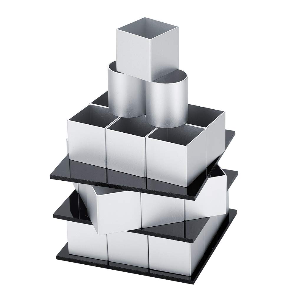 Pwshymi Cake Maquette, Metal Cubes Cake Maquette 3D Metal Cube Cake Three Layer Rotation Mousse Cake Dessert Bake Tool for Kitchen DIY Pastry