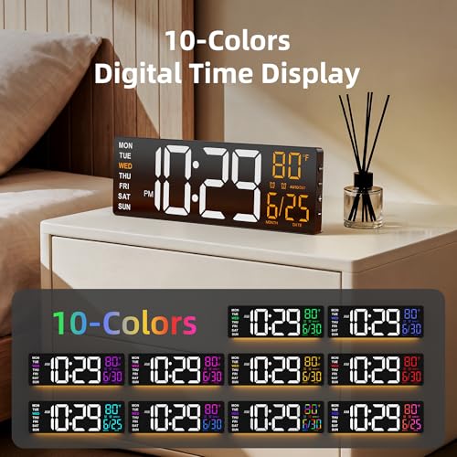 EASYERA 16.5" Large Digital Wall Clock with Low-Glare Display, 10 RGB Modes - Image 5