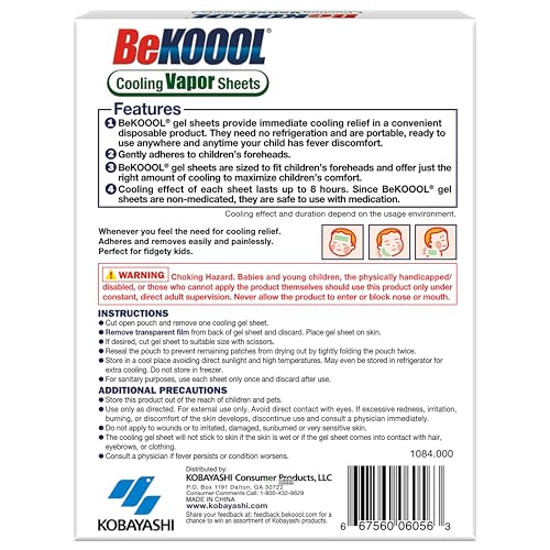 Image of BeKoool Kids Fever Non-Medicated Cooling Mint Vapor Sheets | 4 Count (Pack of 4)