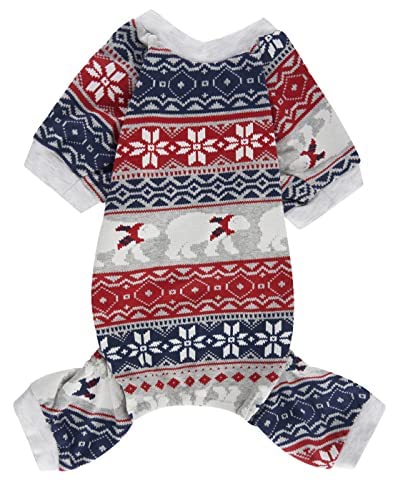 Bear Snowflake Ugly Christmas Pajama for Cats,Puppy Pajamas Onesie PJS,Back Length 9' Xsmall