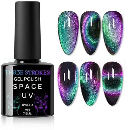 Image of THR3E STROKES 9D Glitter Finish Cat Eye Gel Nail Polish Gel Art Manicure DIY at Home Soak Off UV Gel 7.5ML (CE7, 7.5ML)