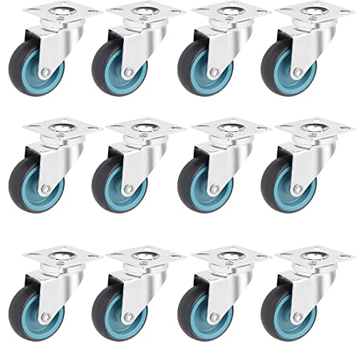 BAOLIHUI Lot de 12 Roulettes Pivotantes 50 mm pour Meubles et Charges Lourdes - 50 kg par Roue, Transport Petit Caoutchouc, Chariot, Pivotante à 360°