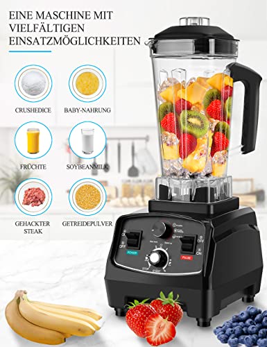 WEONESEE Hochleistungsmixer, Profi Smoothie Maker 2000W 2L, für die Küche mit, Standmixer Profi Mixer Blender mit variabler Geschwindigkeit für gefrorene Früchte, Eis, Gemüse, Shakes und Smoothies – Bild 3