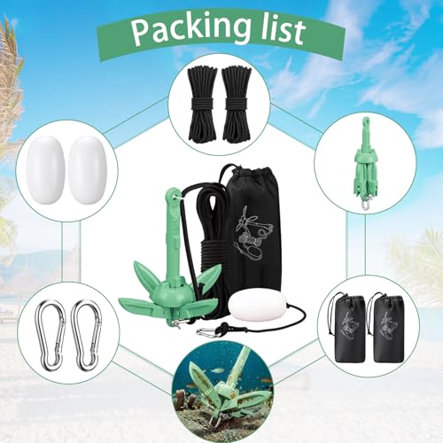 Image of Lounsweer 2 Pack 1.5 /3.5 lb Marine Kayak Anchor Kit Folding Grapnel Anchor Kit Boat Kayak Fishing Accessories for Small Boats Kayaks Canoe Paddle Boards