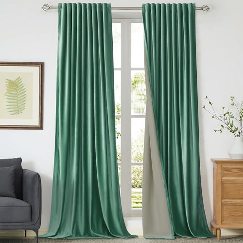 Image of 100% Full Blackout Velvet Curtains 102 inch Long for Living Room ,Set of 2 Liner Turquoise Aqua Rod Pocket Back Tab Window Treatment Room Darkening Heavy Decorative Curtains Drapes for Bedroom