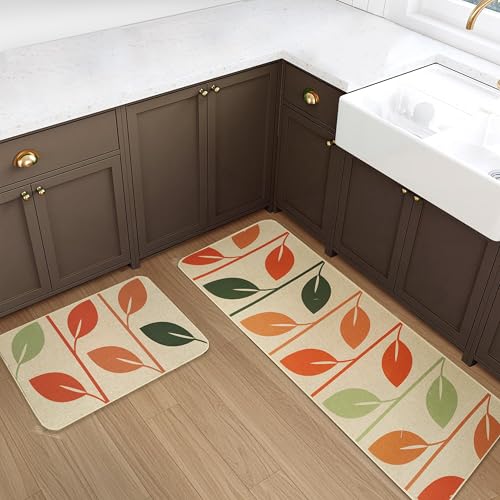 Image of Yellow Weaves- Non-Slip Kitchen Floor Mats, Water Absorbent, Rugs,Standing Jute Mats for Kitchen, Office, Sink and Laundry Room, Beige Leaf (Pack of 2)