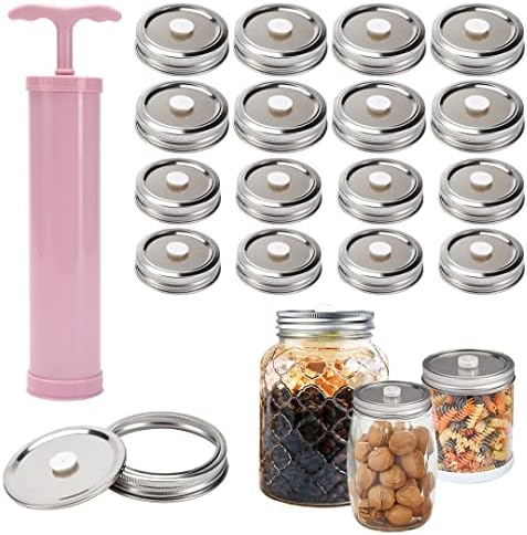 Jar Sealer for Mason Jars, 17 PCS Mason Jar Vacuum Sealer Package with a Guide Moveable Vacuum Hand Pump for Vast-Mouth and Common-Mouth Mason-Kind Jars, Canning Jar Vacuum Sealer for Meals Storage& Fermentation