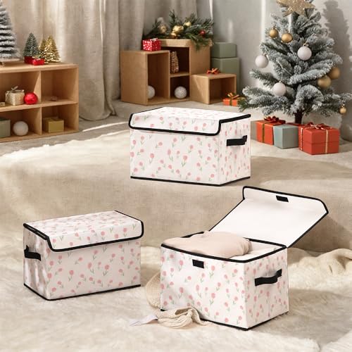 Image of Stackable Clothes Storage Bins with Lids 3 Pack. | Closet Organizers Fabric Cat Printing Box for Home and Office,Blanket Clothes Organizers,Under Bed Storage Containers