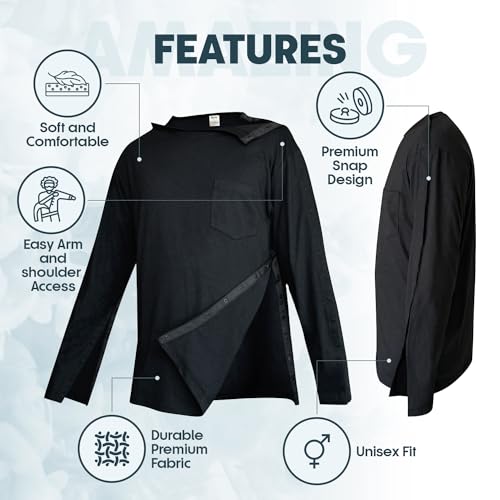 Post Shoulder Surgery Shirts for Women/Men Full Open Snap Design Recovery Clothing for Broken Arm Rotator Cuff | Unisex Fit4