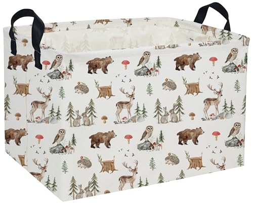 Image of Rectangle Animal Basket Cute Storage Bin Organizer Box for Room Decor Gift Basket(Woodland animal)