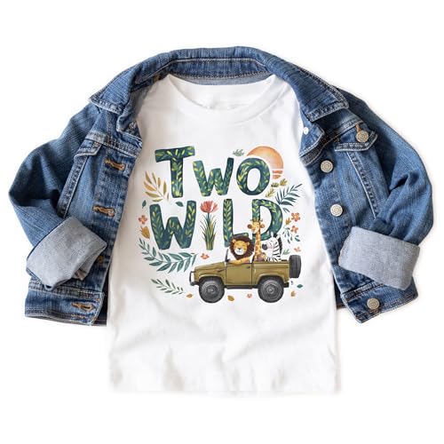 Kids 2nd Birthday Safari Shirt - Two Wild Second Birthday Theme - Safari Animals Zoo Adventure Toddler Shirt - Cute Jungle Truck Vehicle - Boys & Girls 2 Birthday Outfit - Natural Baby Toddler Youth Clothing3