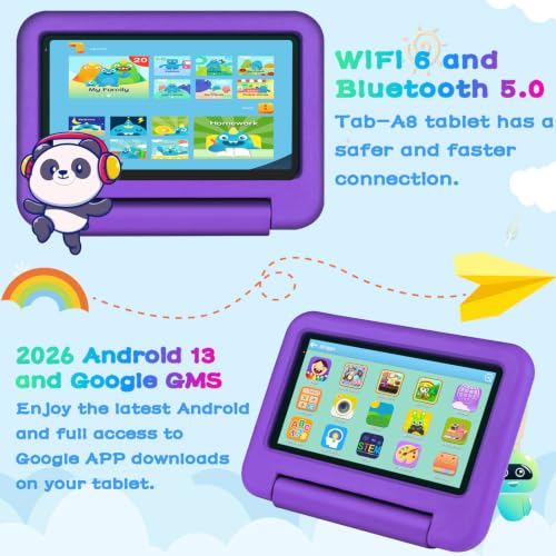 Image of Oangcc 7 Inch Tablet Android 13 Tablets, Wi-Fi 6, BT 5.0, 7GB RAM+ 64GB ROM (TF 2TB) | 3500mAh | 1024 x 600 Pixels | EVA Proof Case (Purple)
