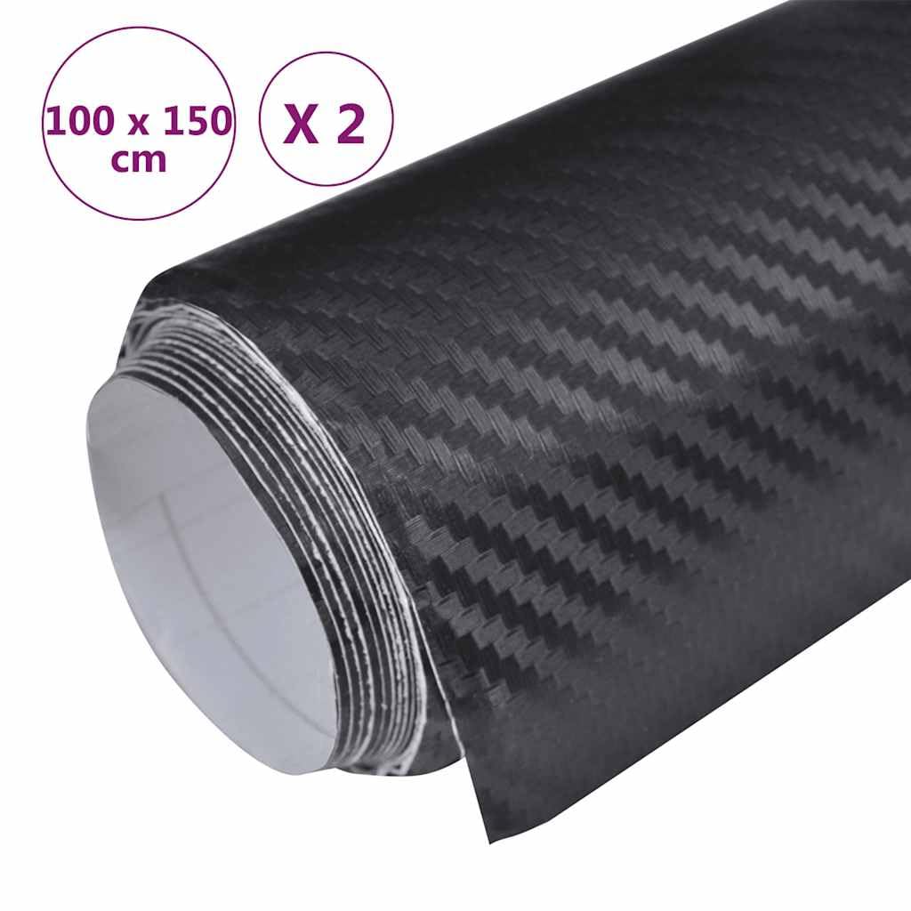 Mangloder - Pellicola autoadesiva per auto, 2 pezzi, effetto fibra di carbonio 3D, 100 x 150 cm, pellicola autoadesiva in vinile per auto, tuning, protezione della vernice, colore nero