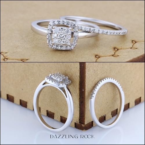 Dazzlingrock Collection 0.30 Carat Round White Diamond Square Cluster Wedding Ring Set for Her in 10K Solid Gold4