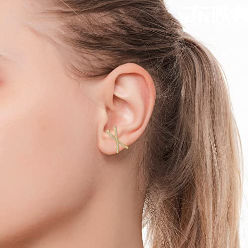 Kanoue Ear Lobe Cuff Stud Earrings 14K Gold Plated Cubic Zirconia Lobe Earrings Minimalist Hypoallergenic #TOP4