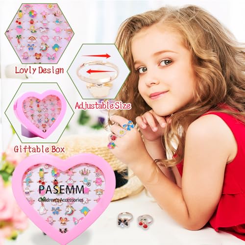 Image of PASEMM 36pcs Little Girl Alloy Jewelry Rings, Adjustable Unicorn Rings Toys, No Duplication Kids Play Ring in Box,Dress Up for 4-12 Year Old Girls, Birthday Christmas Valentine's Day Easter Holiday