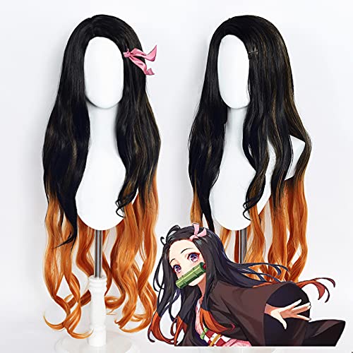 FALAMKA Long Wavy Black Orange Wig Anime Cosplay Wig Costume Halloween