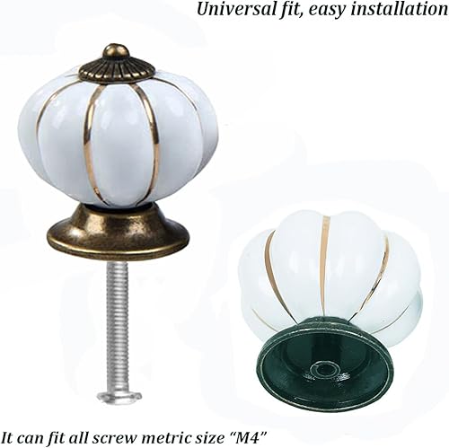 Miniatura 3 de Kelier Pomos de cerámica para gabinete, paquete de 8, manijas de puerta de calabaza elegantes y vintage para cocinacajónarmarioarmario (blanco, 8